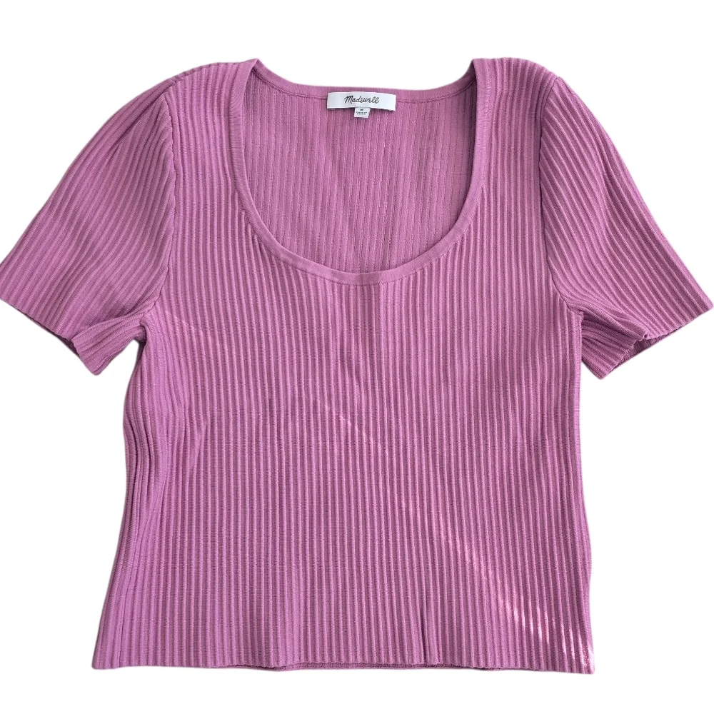 Madewell Womens Pink Ottoman Crop Ribbed Sweater Tee Size Medium - Picture 3 of 13
